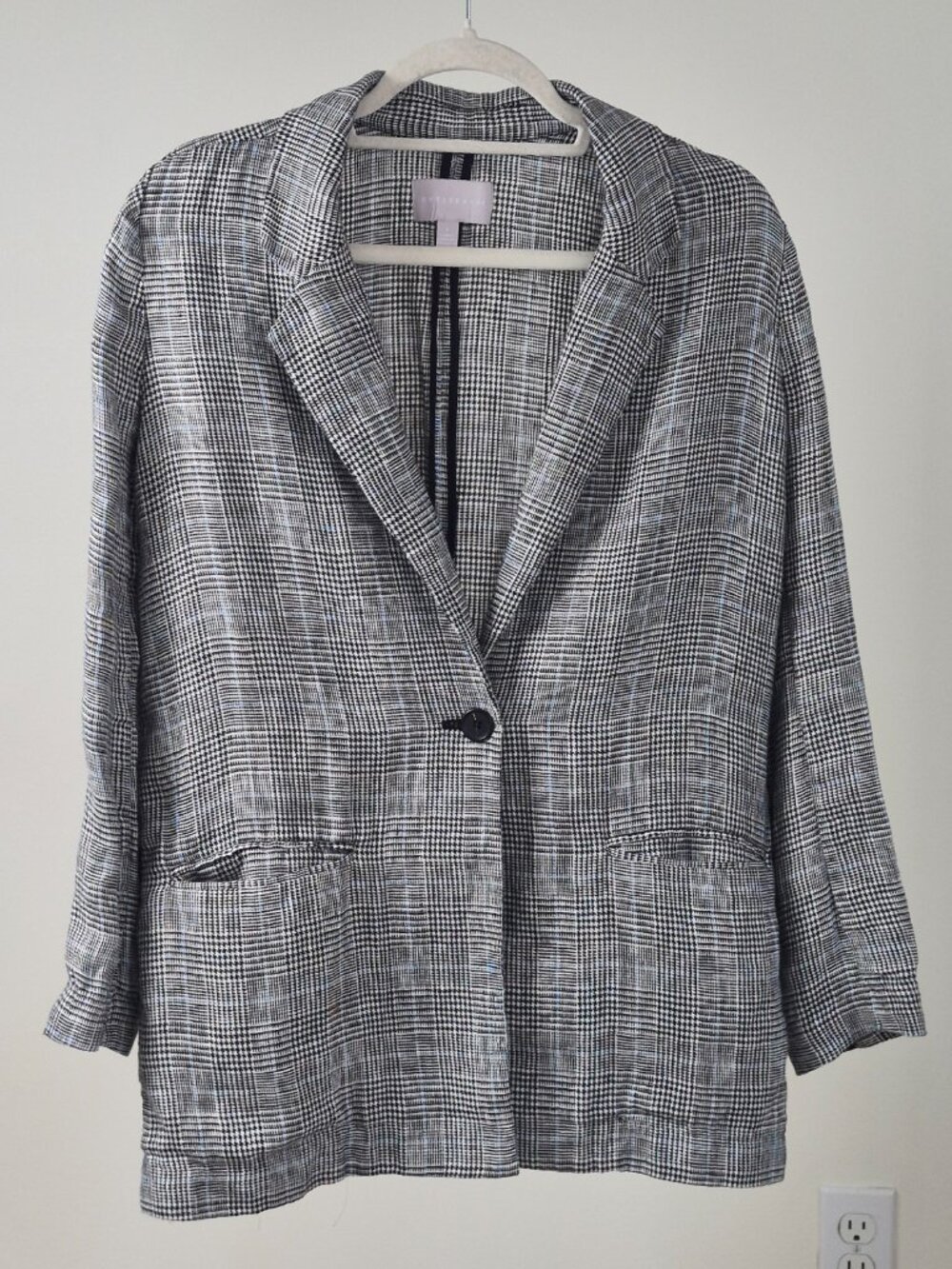 Chelsea28 Women’s S 100% Linen Plaid Longline Blazer Single Button Lightweight
